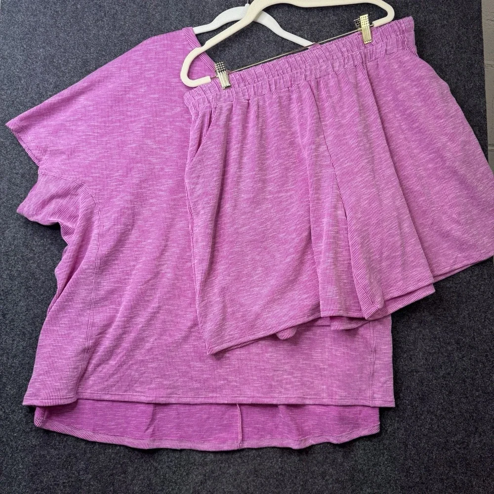 Like Love 2X Pink Ribbed Matching Lounge Set Top Shorts Plus Size Casual Soft